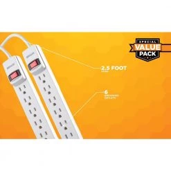 6-Outlet Power Strip (2-Pack) by Woods -Home Electronics Shop woods power strips 41346 4f 1000