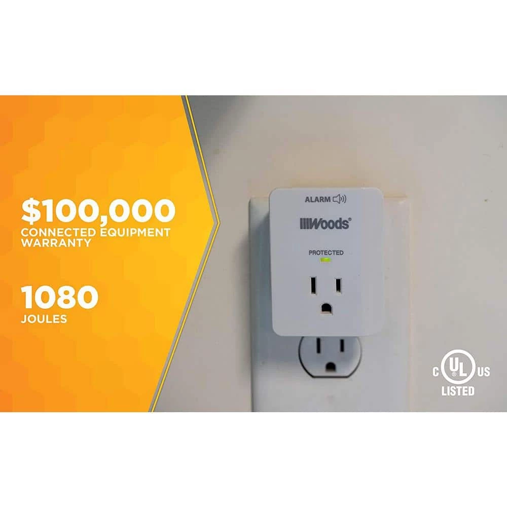 Appliance 1-Outlet 900-Joule Surge Protector with Alarm - Gray by Woods 5 Appliance 1-Outlet 900-Joule Surge Protector with Alarm - Gray by Woods - Image 5