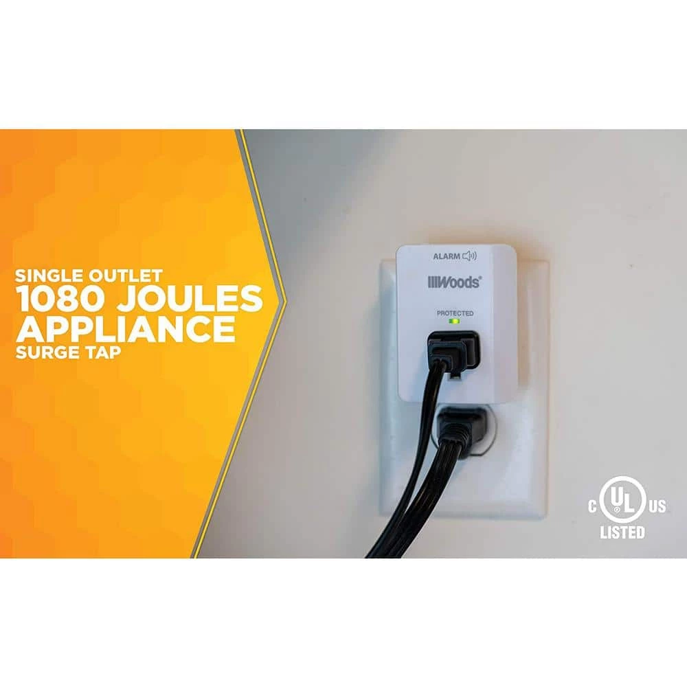 Appliance 1-Outlet 900-Joule Surge Protector with Alarm - Gray by Woods 2 Appliance 1-Outlet 900-Joule Surge Protector with Alarm - Gray by Woods - Image 2