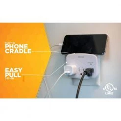 3-Outlet Surge Tap with Phone Cradle by Woods -Home Electronics Shop woods surge protectors 41034 44 1000