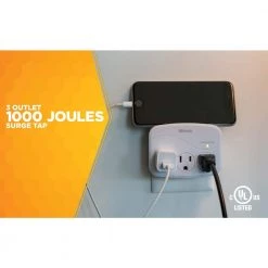 3-Outlet Surge Tap with Phone Cradle by Woods -Home Electronics Shop woods surge protectors 41034 4f 1000