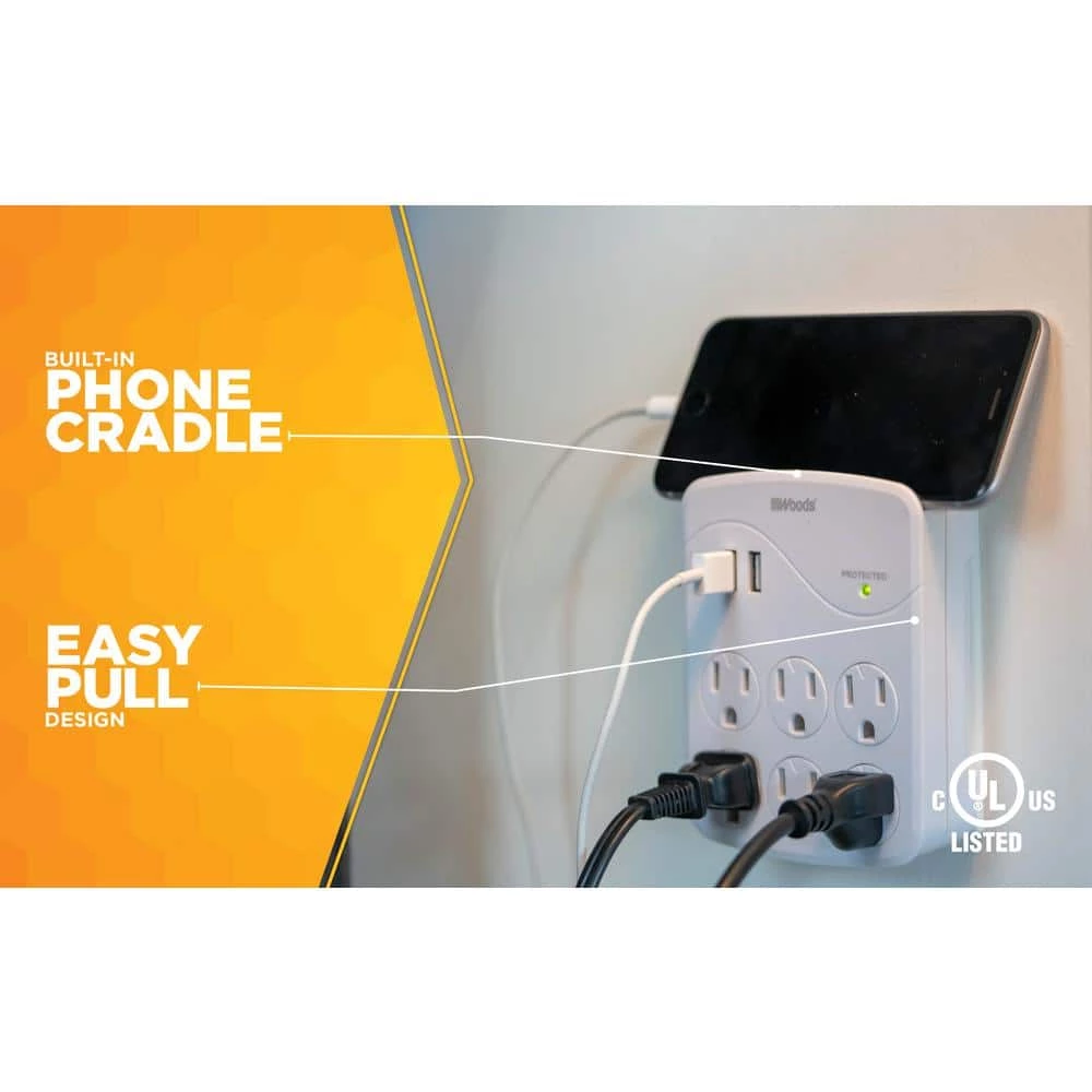 6-Outlet Surge Tap with Phone Cradle by Woods 5 6-Outlet Surge Tap with Phone Cradle by Woods - Image 5