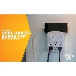 6-Outlet Surge Tap with Phone Cradle by Woods 22 6-Outlet Surge Tap with Phone Cradle by Woods -Home Electronics Shop woods surge protectors 41079 4f 1000