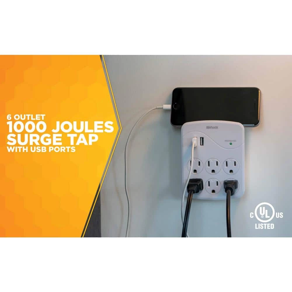6-Outlet Surge Tap with Phone Cradle by Woods 9 6-Outlet Surge Tap with Phone Cradle by Woods - Image 9