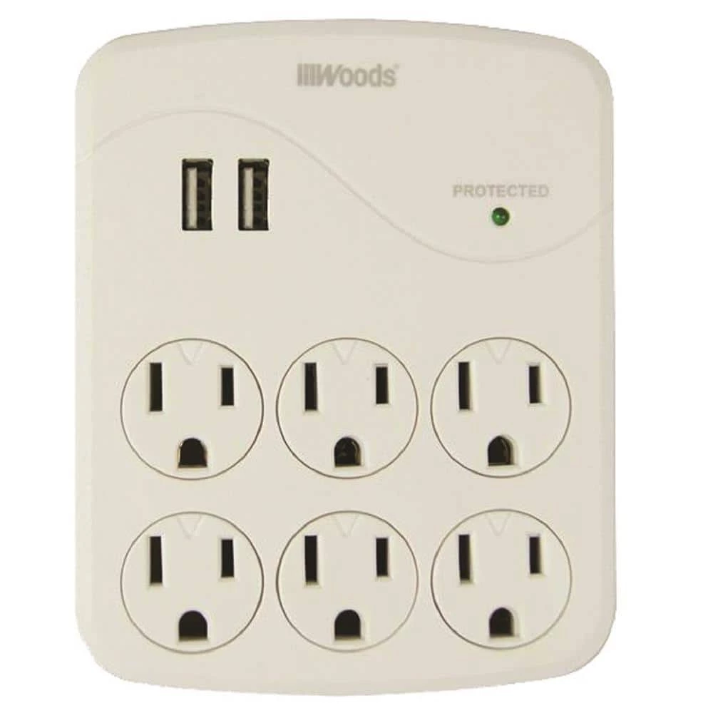 6-Outlet Surge Tap with Phone Cradle by Woods 1 6-Outlet Surge Tap with Phone Cradle by Woods