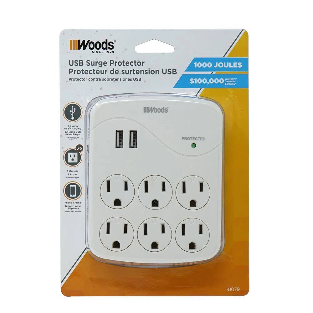 6-Outlet Surge Tap with Phone Cradle by Woods 14 6-Outlet Surge Tap with Phone Cradle by Woods - Image 14