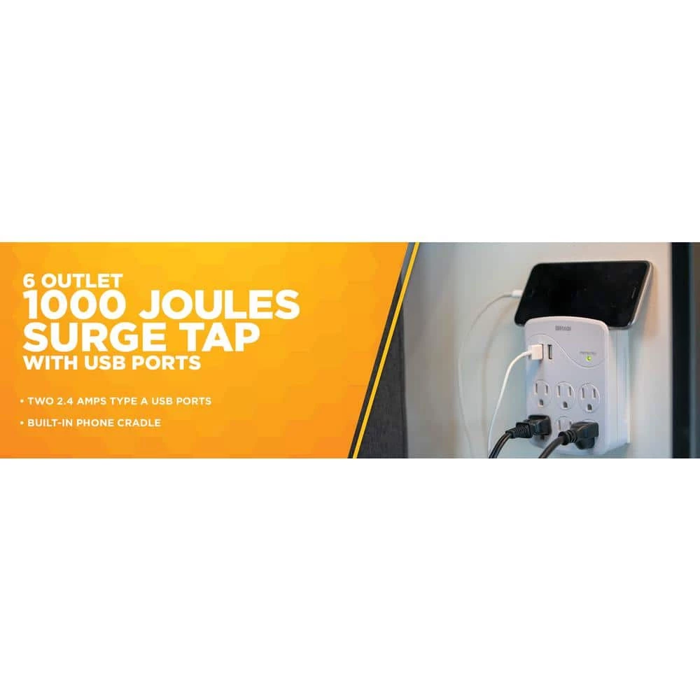 6-Outlet Surge Tap with Phone Cradle by Woods 2 6-Outlet Surge Tap with Phone Cradle by Woods - Image 2