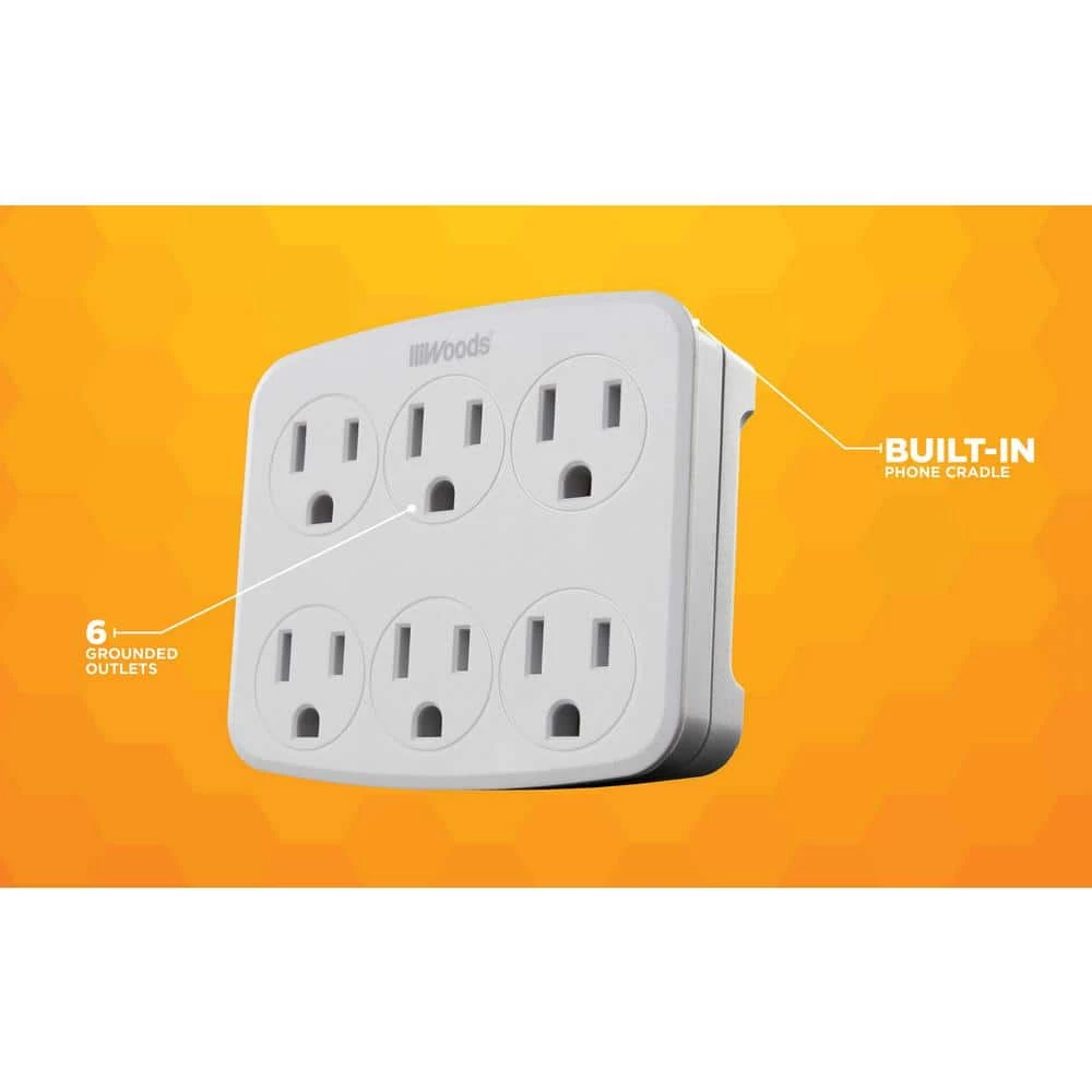 6- Outlet Surge Tap with Phone Cradle by Woods 10 6- Outlet Surge Tap with Phone Cradle by Woods - Image 10