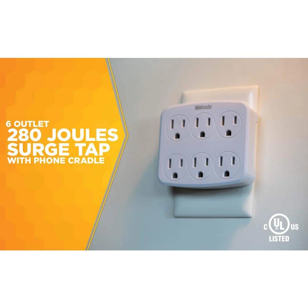 6- Outlet Surge Tap with Phone Cradle by Woods 9 6- Outlet Surge Tap with Phone Cradle by Woods - Image 9