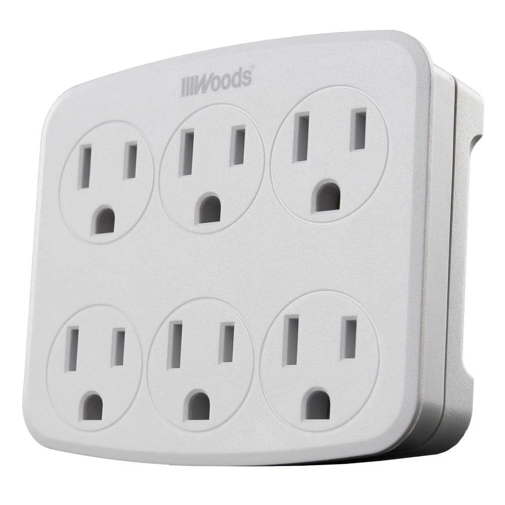 6- Outlet Surge Tap with Phone Cradle by Woods 1 6- Outlet Surge Tap with Phone Cradle by Woods