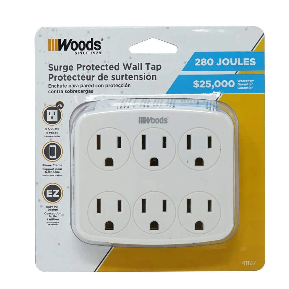 6- Outlet Surge Tap with Phone Cradle by Woods 2 6- Outlet Surge Tap with Phone Cradle by Woods - Image 2