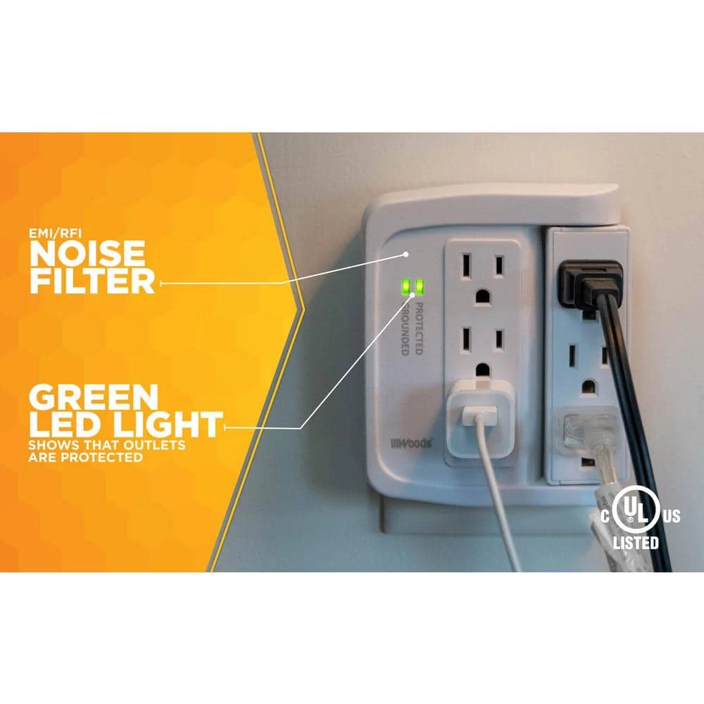 6-Outlet Surge Tap with Phone Cradle by Woods 6 6-Outlet Surge Tap with Phone Cradle by Woods - Image 6