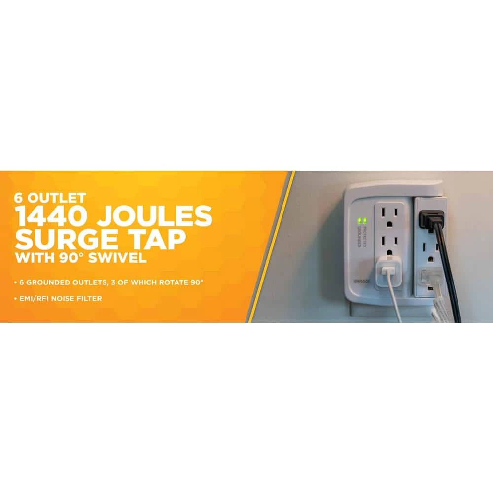 6-Outlet Surge Tap with Phone Cradle by Woods 3 6-Outlet Surge Tap with Phone Cradle by Woods - Image 3