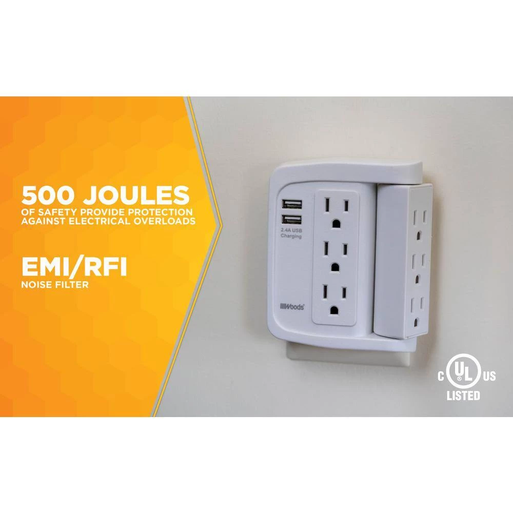6-Outlet Surge Tap with Phone Cradle by Woods 10 6-Outlet Surge Tap with Phone Cradle by Woods - Image 10