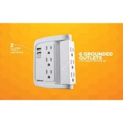 6-Outlet Surge Tap with Phone Cradle by Woods 19 6-Outlet Surge Tap with Phone Cradle by Woods -Home Electronics Shop woods surge protectors 41424 4f 1000