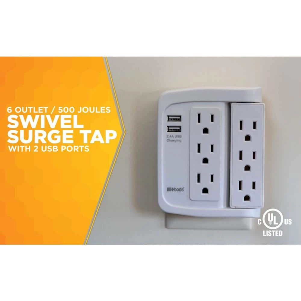 6-Outlet Surge Tap with Phone Cradle by Woods 7 6-Outlet Surge Tap with Phone Cradle by Woods - Image 7